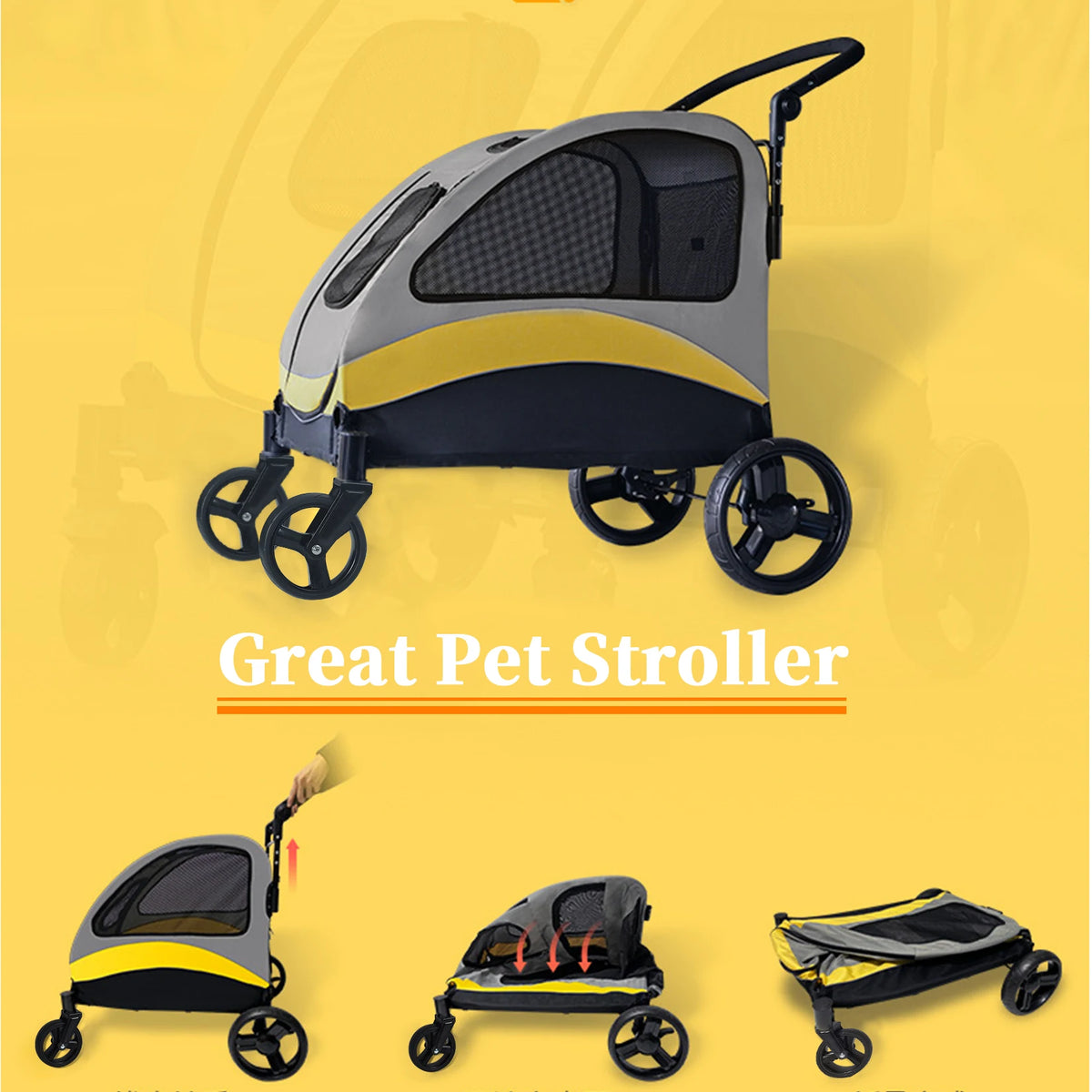 Foldable Four Wheel Pet Stroller for Dogs and Cats