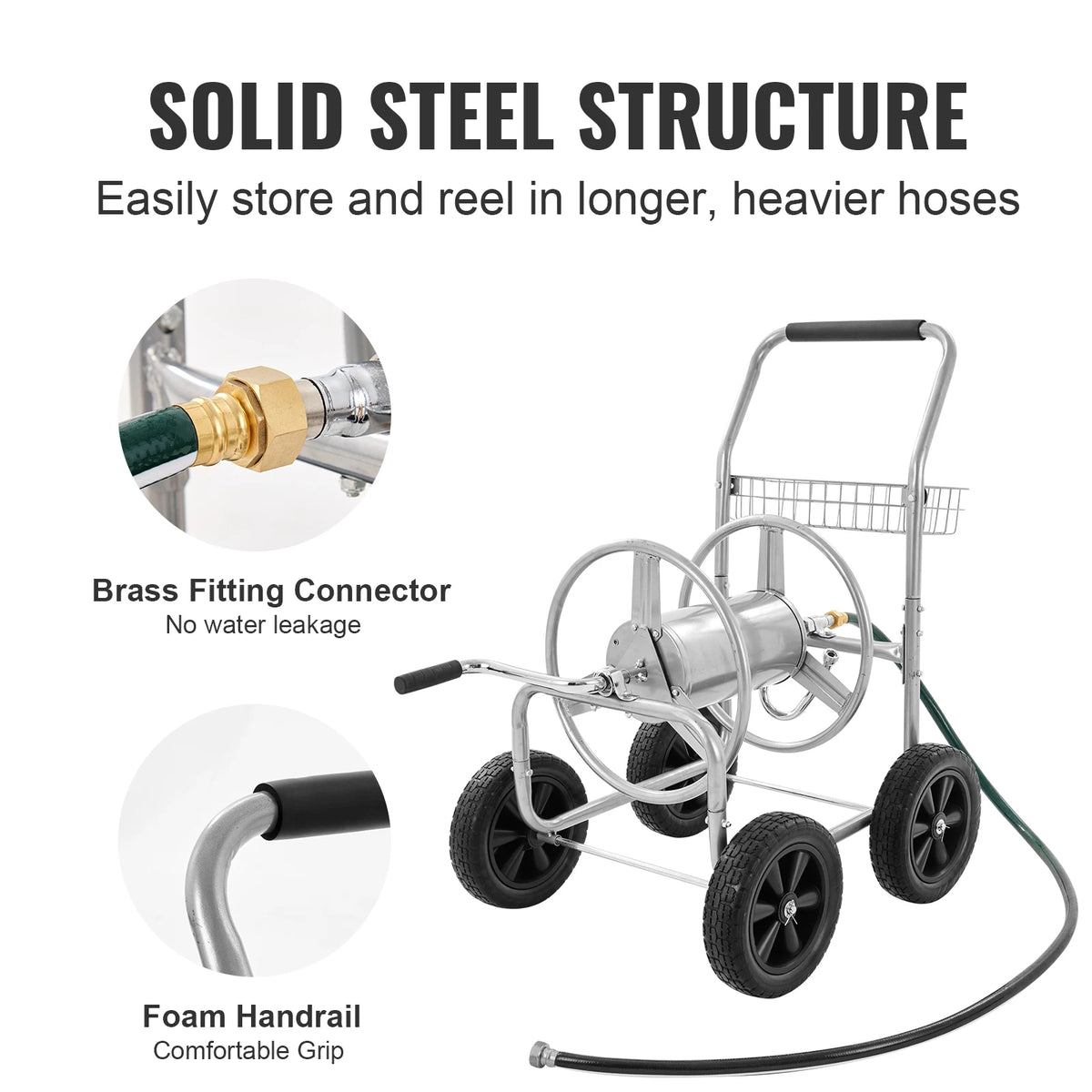 SucceBuy Heavy Duty Garden Hose Reel Cart With Basket】【。