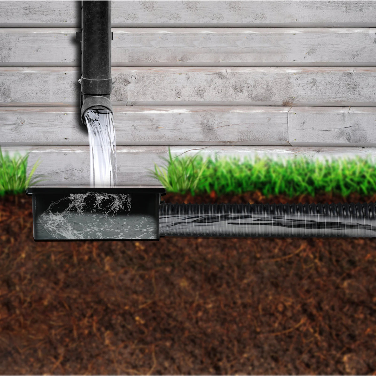 Outdoor Drain Catch Basin Kit With Grate And Flexible Pipe