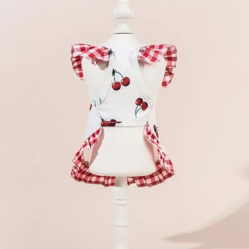 Printed Pet Princess Dress With Bow And Elastic Mesh Design