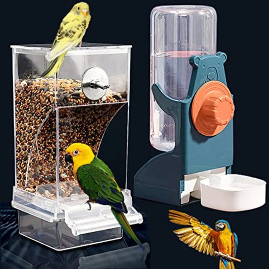 No Mess Bird Feeder and Water Dispenser Set for Budgies and Parakeets