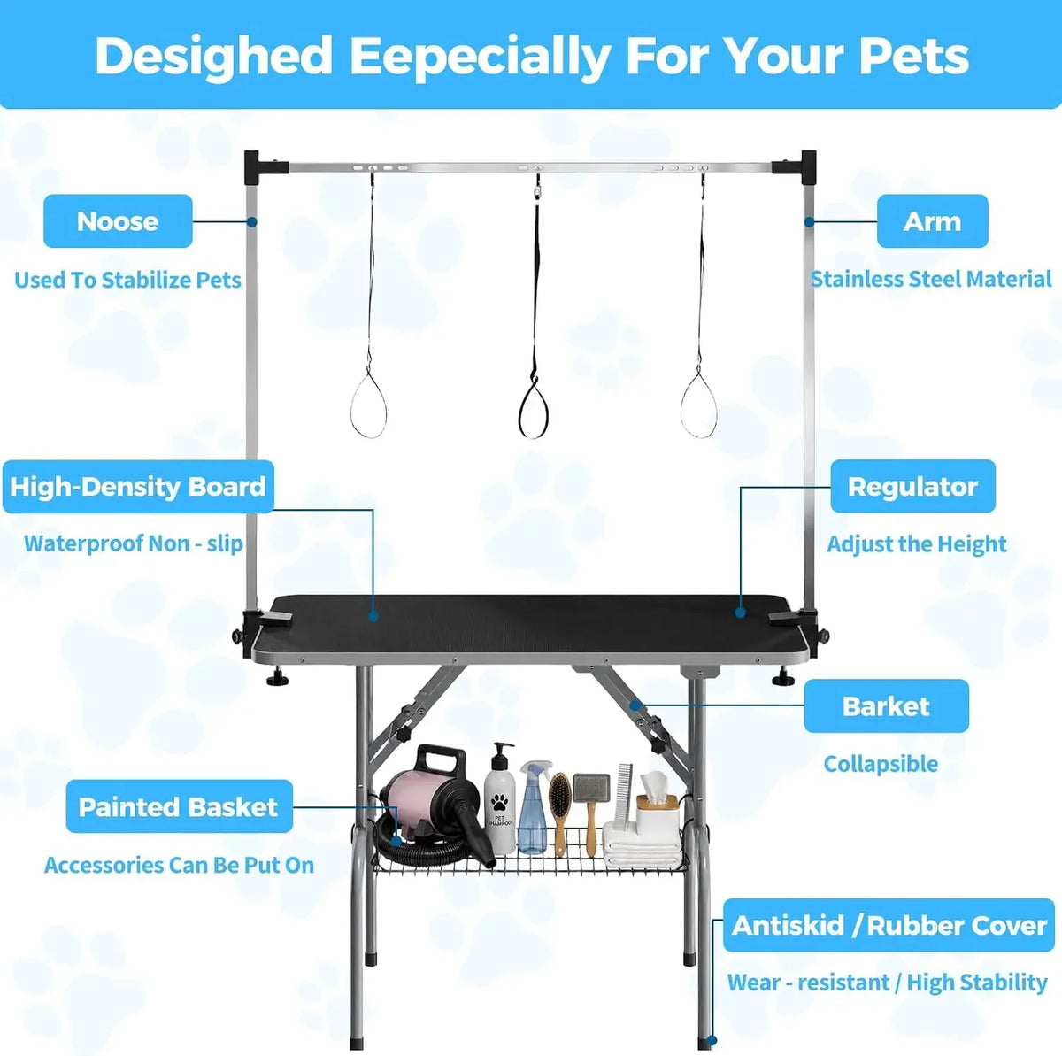 Garvee Professional Dog Grooming Table With Adjustable Safety Arm