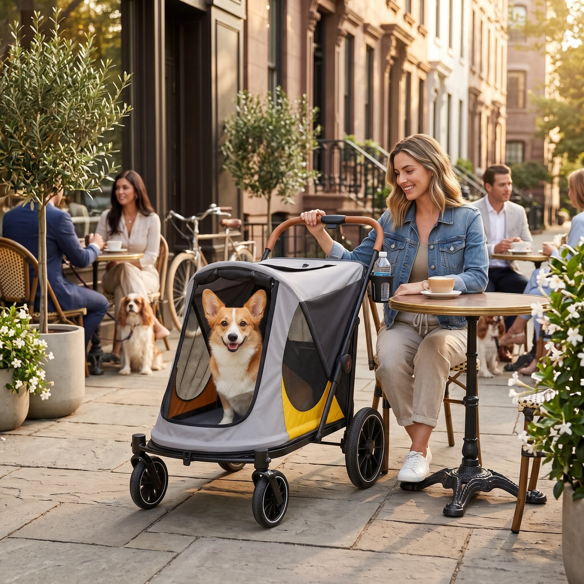 BingoPaw Foldable Dog Stroller with Dual Entry and Shock Absorption
