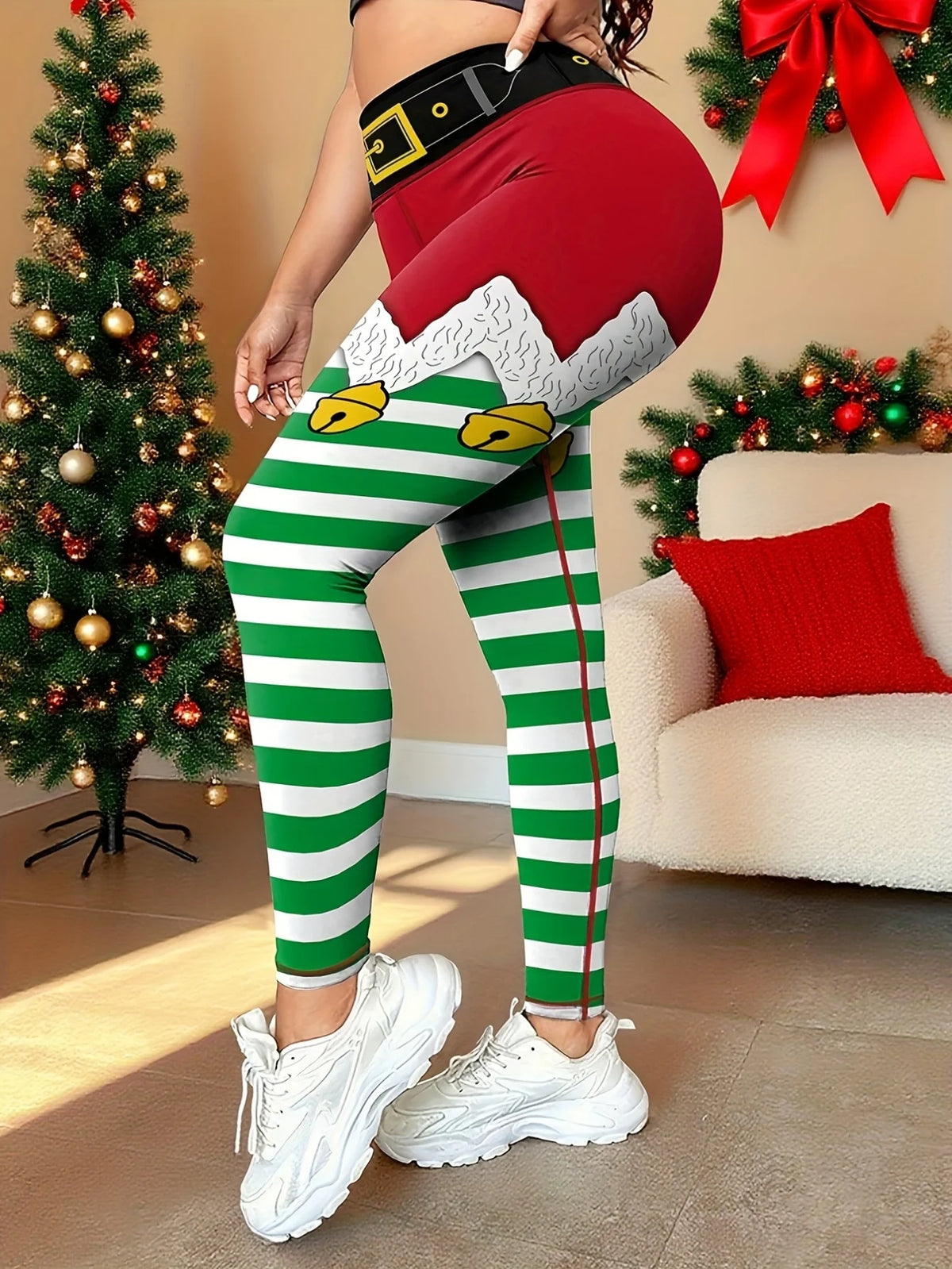 Women's Christmas Elf Print High Waist Yoga Leggings