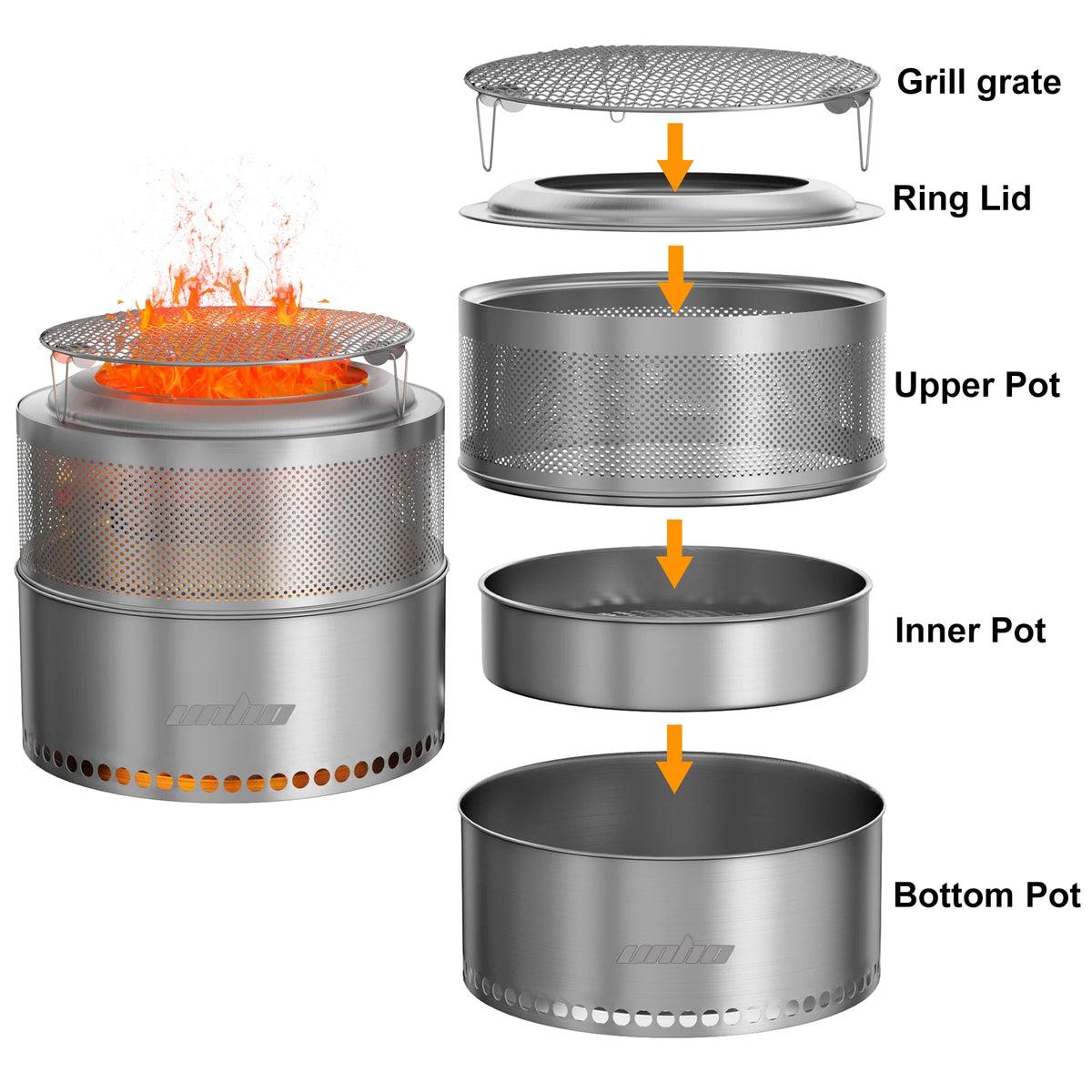 Portable Stainless Steel Smokeless Outdoor Fire Pit For Wood Burning