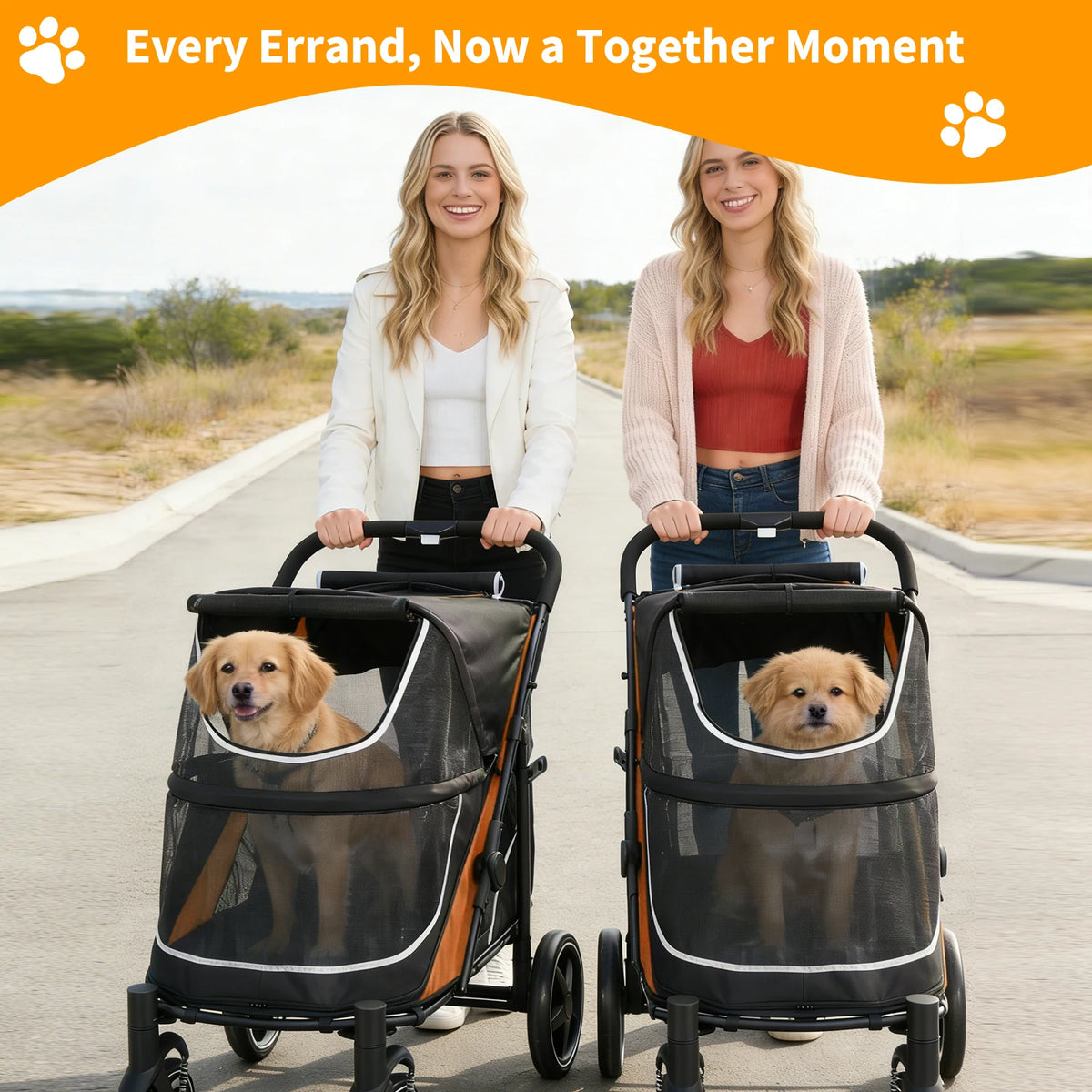 Foldable Pet Stroller for Large Dogs and Two Small Dogs
