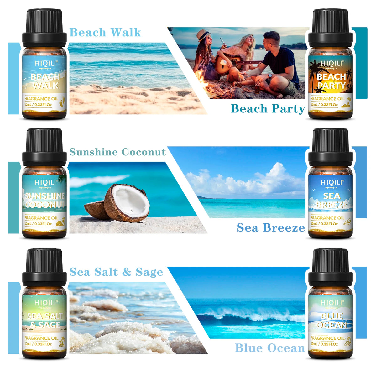 HIQILI Gold Coast Fragrance Oil Set For Aromatherapy Diffusers