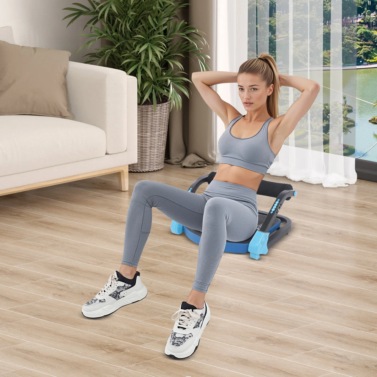 Foldable Abdominal Trainer with Cushioned Pad and Adjustable Resistance