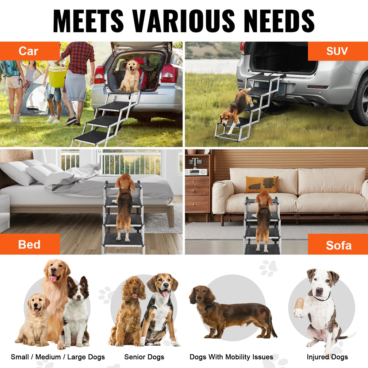 SucceBuy Folding Aluminum Dog Car Steps for Cars and SUVs
