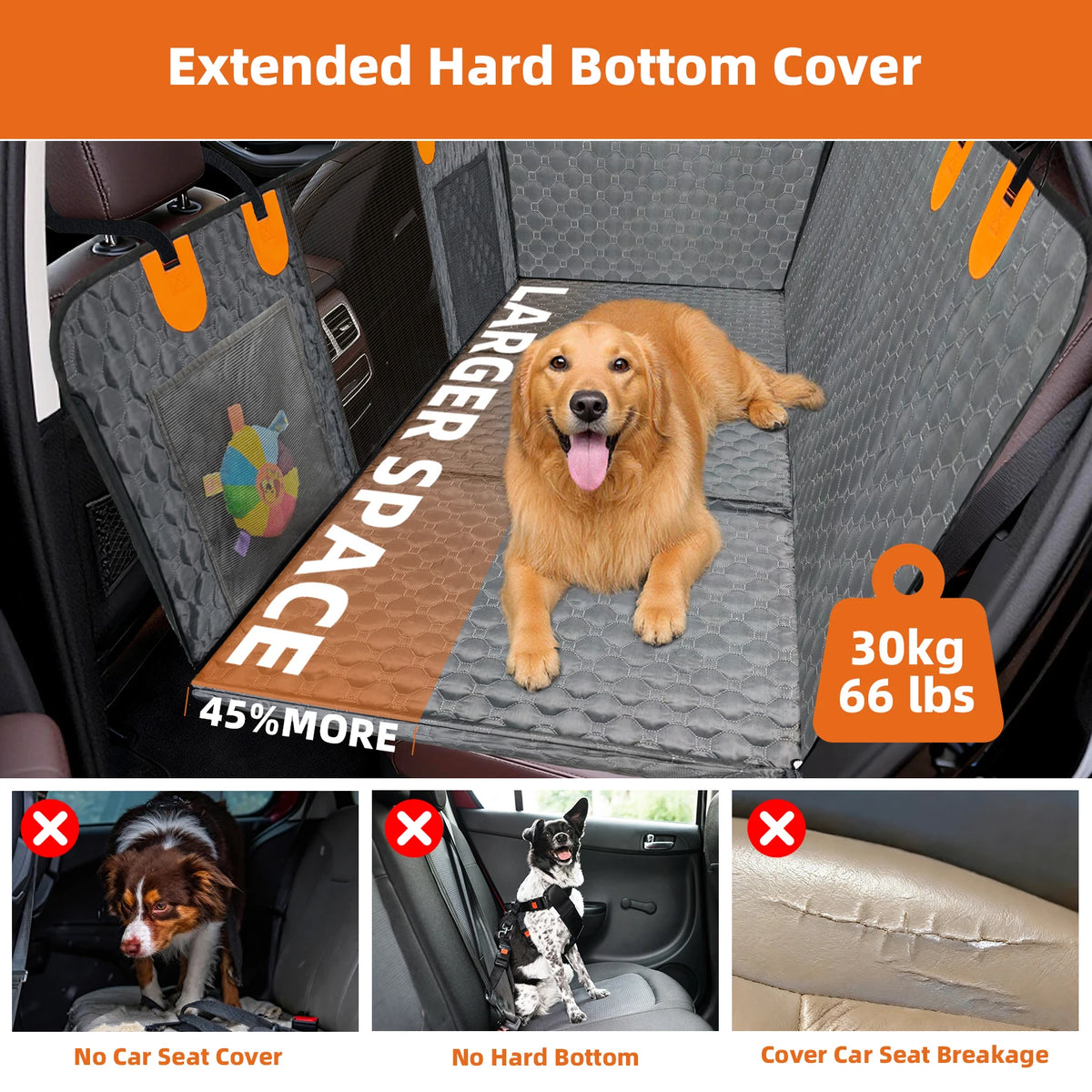 BORWART Waterproof Hard Bottom Dog Car Seat Extender and Hammock