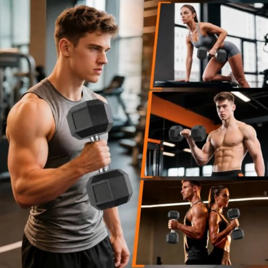 Rubber Coated Hex Dumbbell Set for Strength Training Equipment