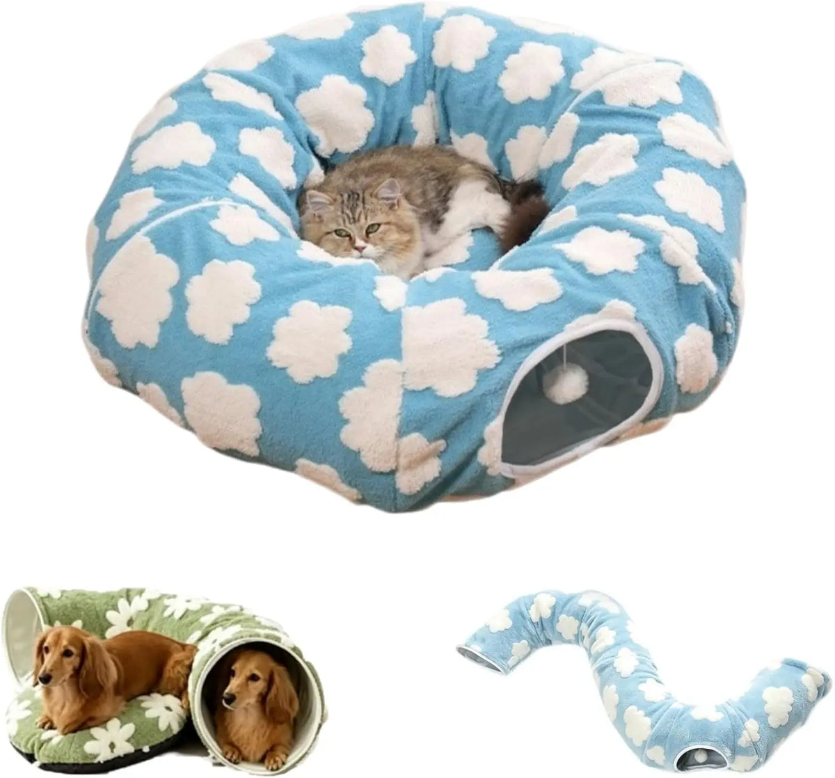 Flower Plush Dachshund Tunnel Bed With Foldable Pet Sofa