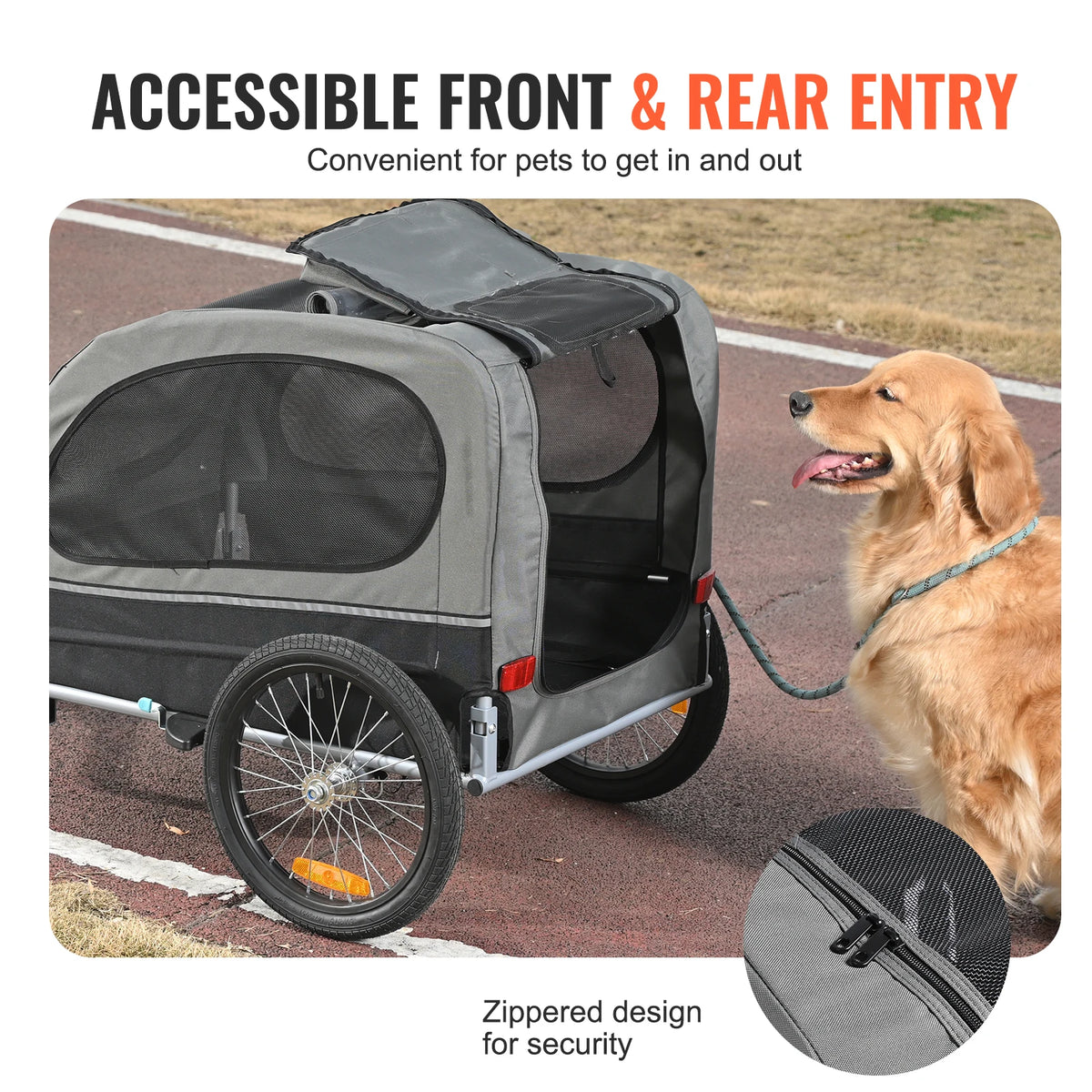 SucceBuy Collapsible Dog Bike Trailer Pet Carrier with Wheels