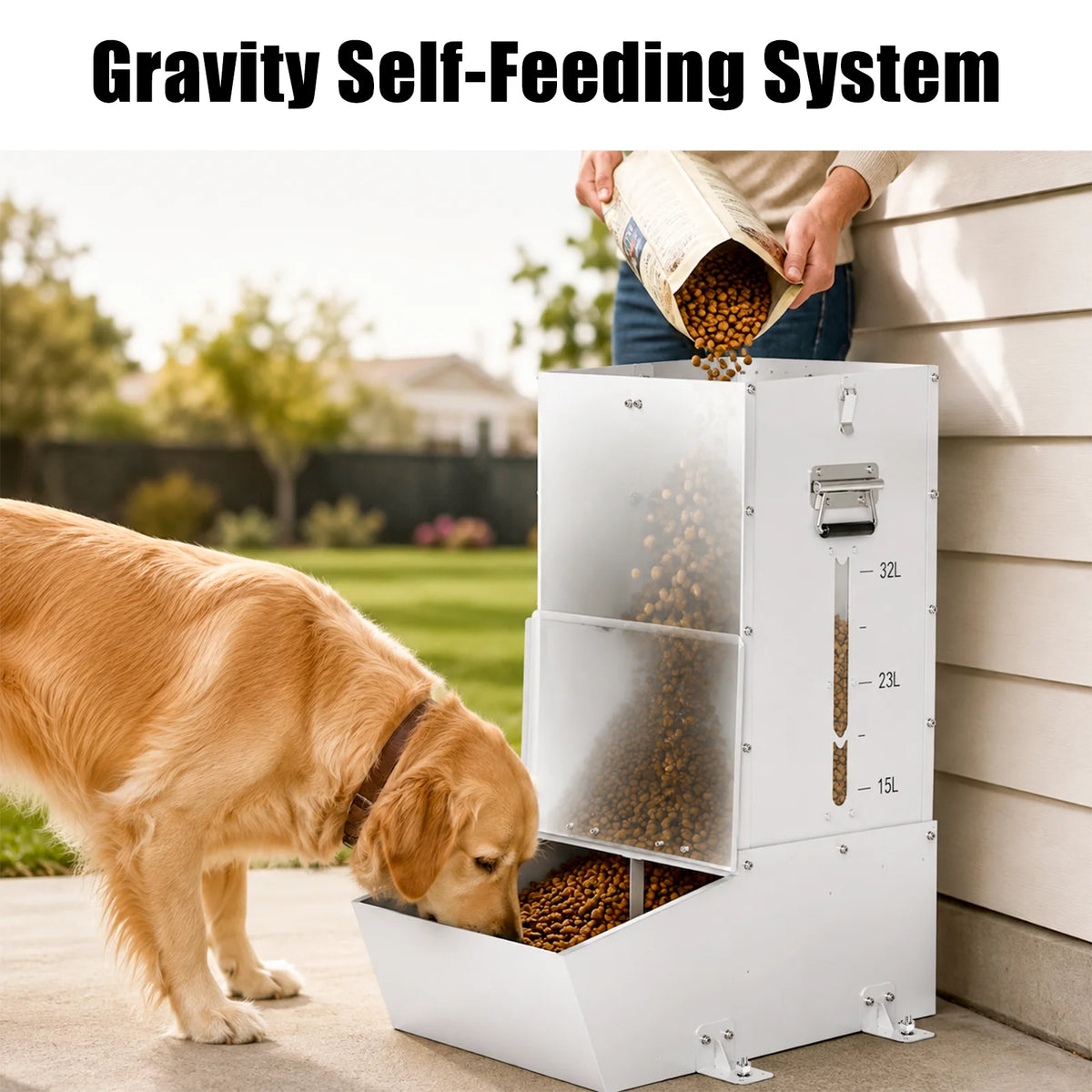 Lockable Automatic Metal Gravity Feeder for Dogs and Farm Animals