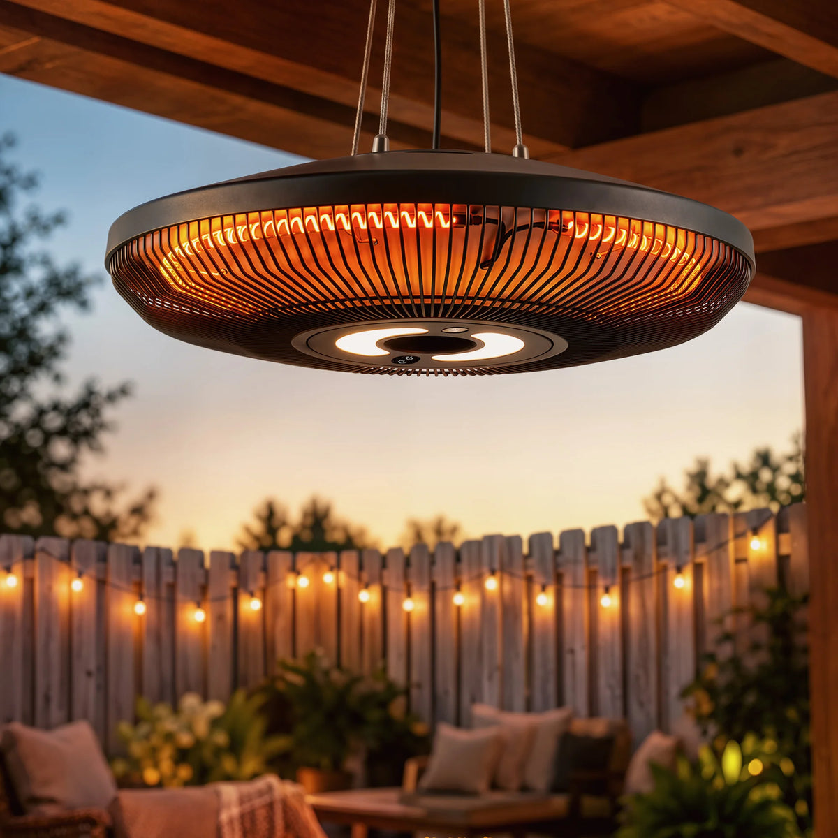 Outsunny Electric Hanging Patio Heater With Integrated LED Lighting