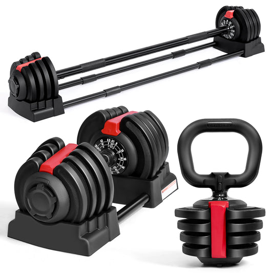 AIRHOT Adjustable Dumbbell Set With Barbell And Kettlebell