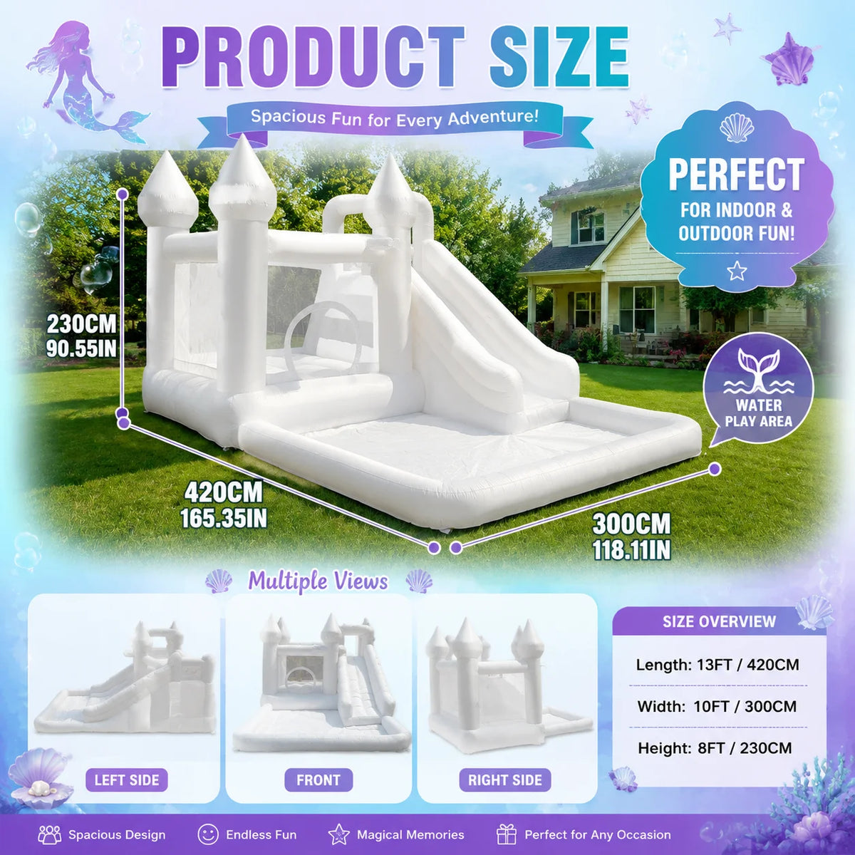 Vancen Spire Top Inflatable Bounce House With Slide Play Zone