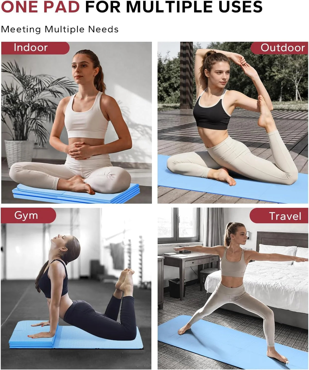 HAPBEAR Foldable TPE Yoga Mat Non Slip Portable Travel Fitness