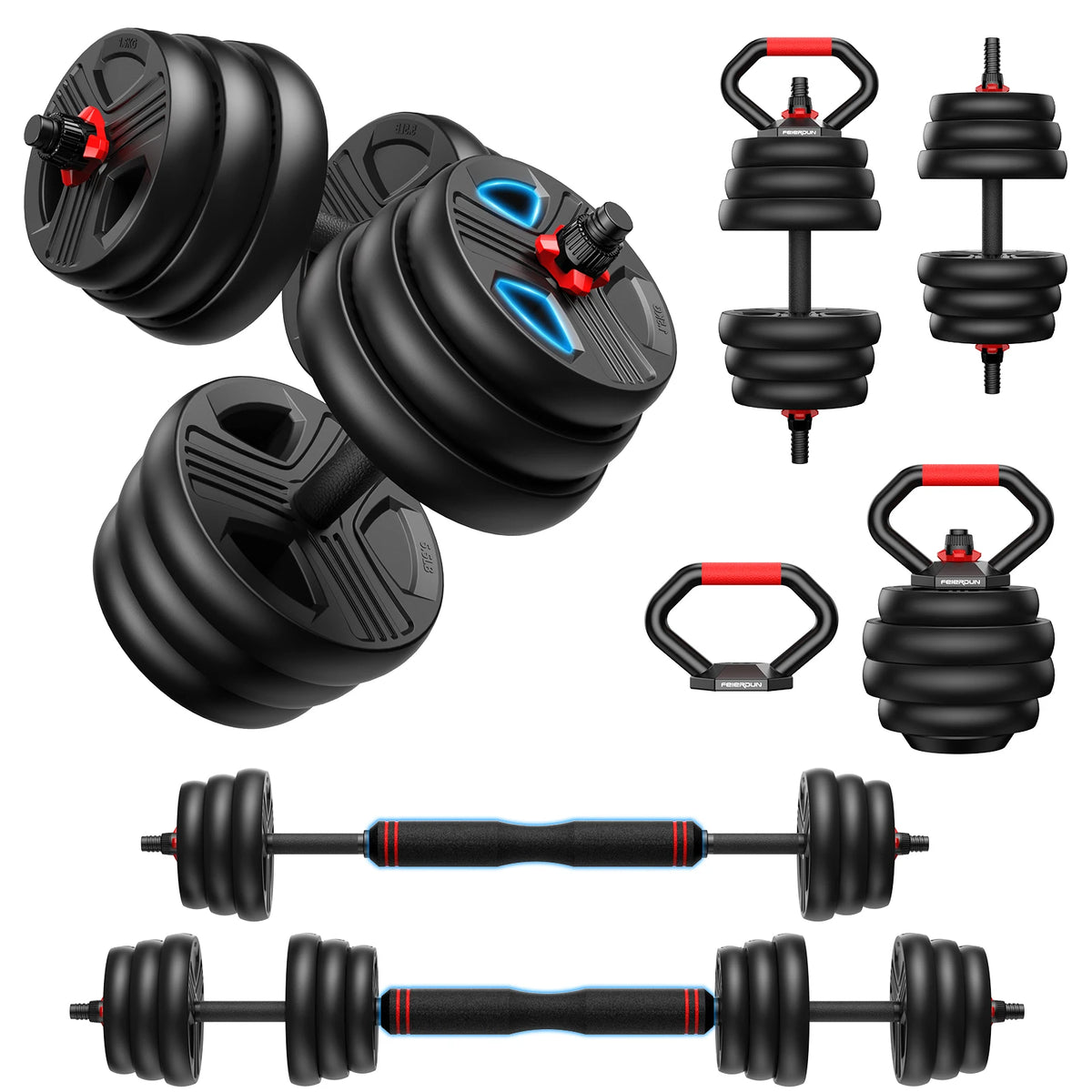 FED Fitness Adjustable 5 In 1 Dumbbell Barbell Kettlebell Set