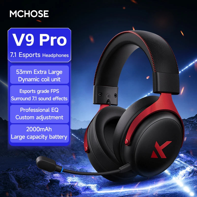 MCHOSE V9 Pro Wireless Gaming Headset 7.1 Surround Noise Canceling