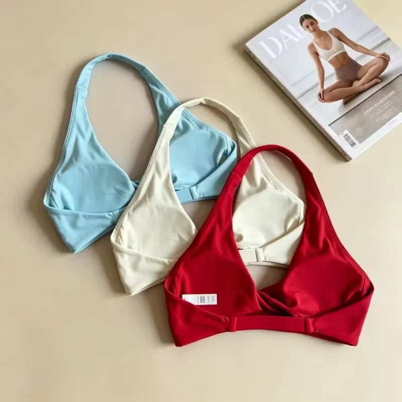 Halter Backless Padded Sports Bra for Yoga and Fitness Workouts