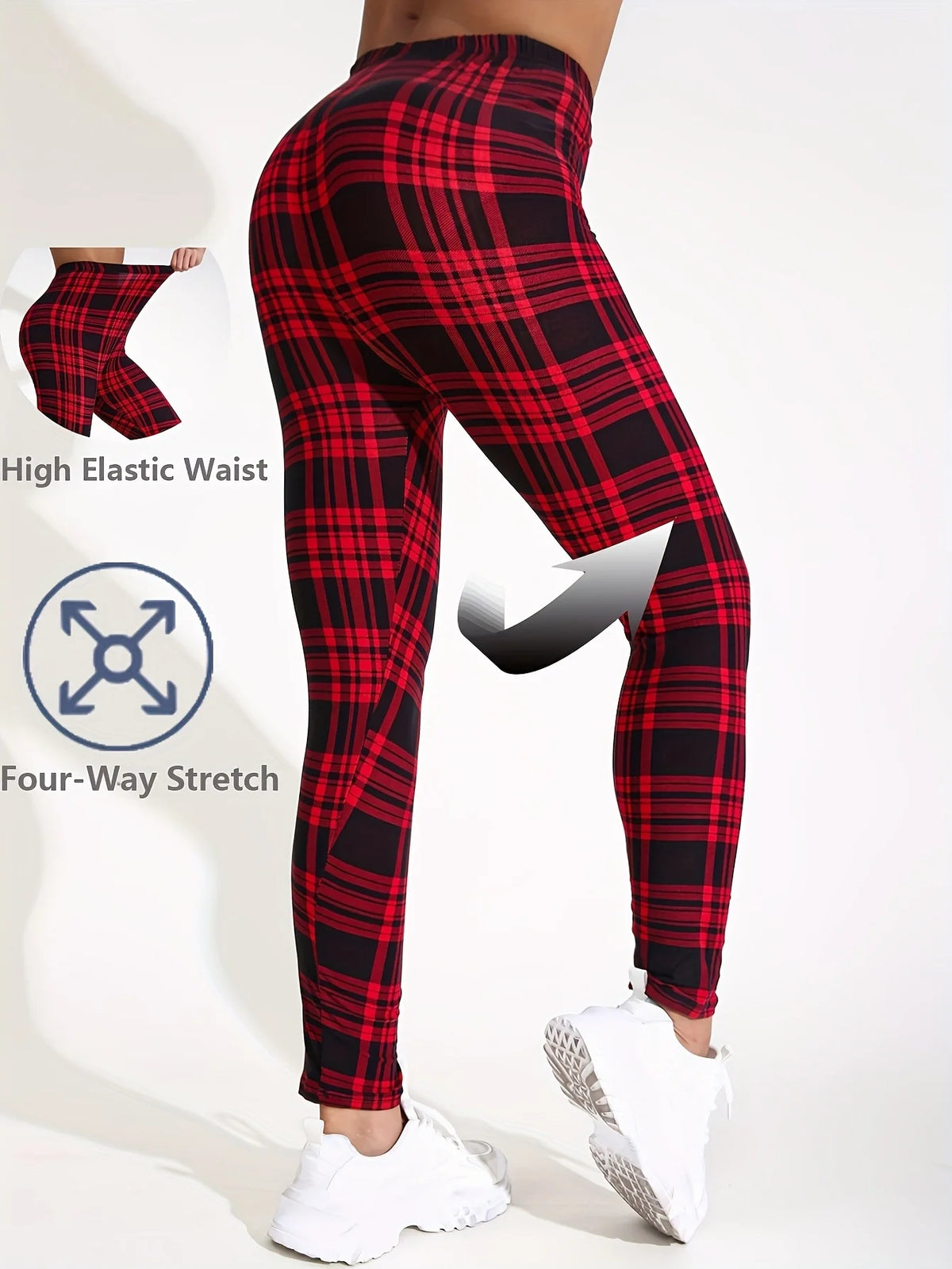 Women's High Waist Plaid Print Yoga Leggings With Utility Pockets