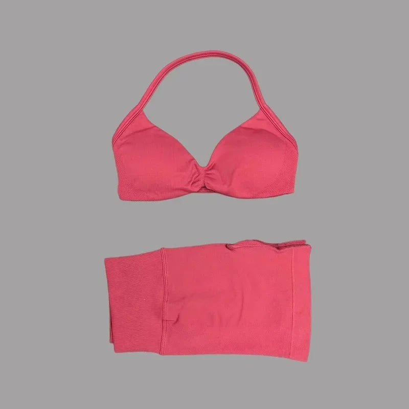 Seamless Yoga Bra And Scrunch Shorts Workout Set For Women