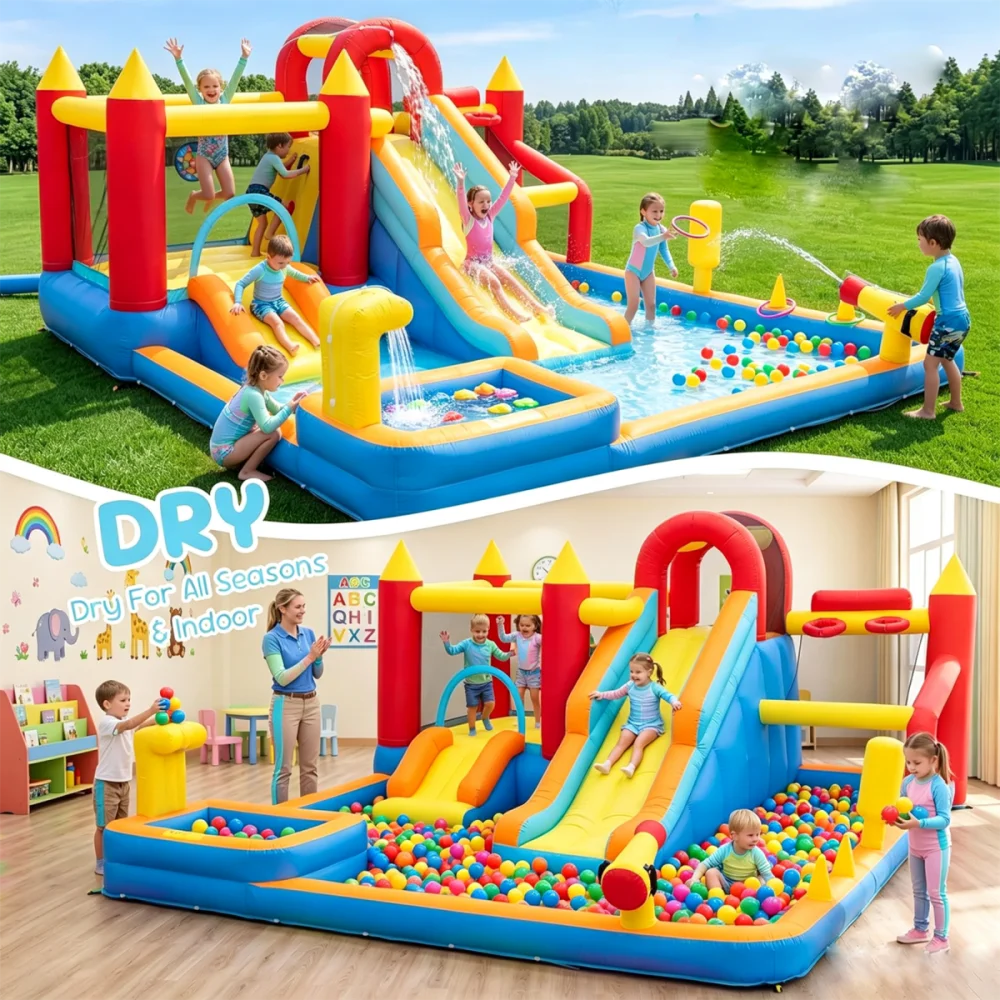 Heavy Duty Inflatable Kids Jump Slide Bouncer With Blower Included