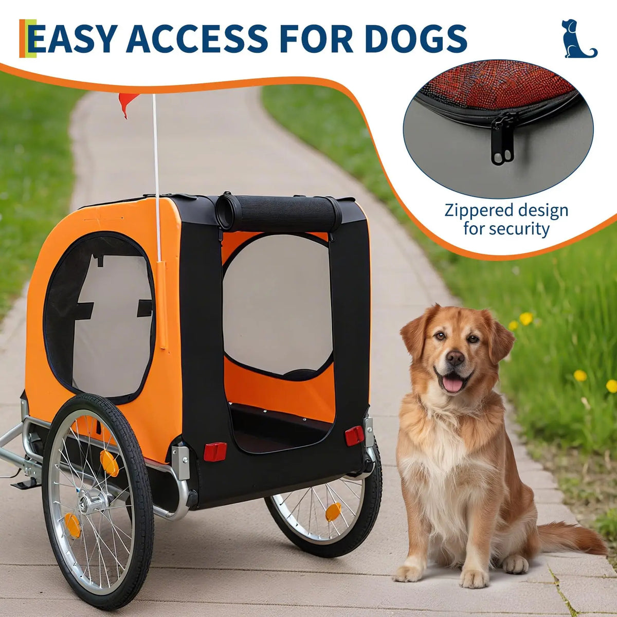 Foldable Dog Bike Trailer With Waterproof Cover And Mesh Windows