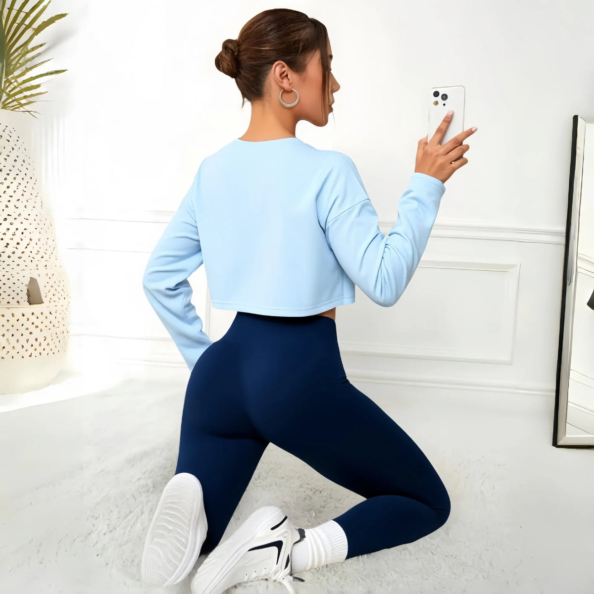 Women's Seamless Yoga Set With Bra Leggings Long Sleeve Top