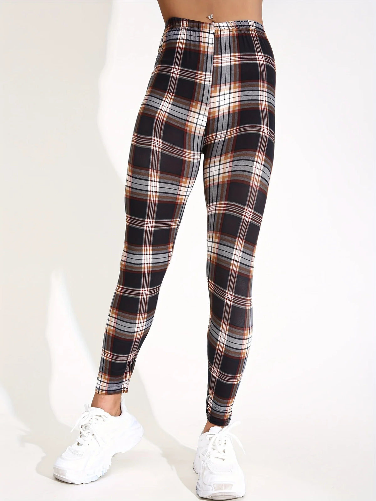 Women's High Waisted Plaid Yoga Leggings With Utility Pockets