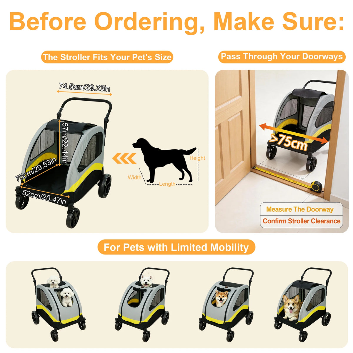 Foldable Dog Stroller Pram With Four Wheels For Travel