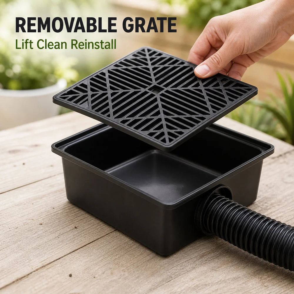 Outdoor Drain Catch Basin Kit With Grate And Flexible Pipe