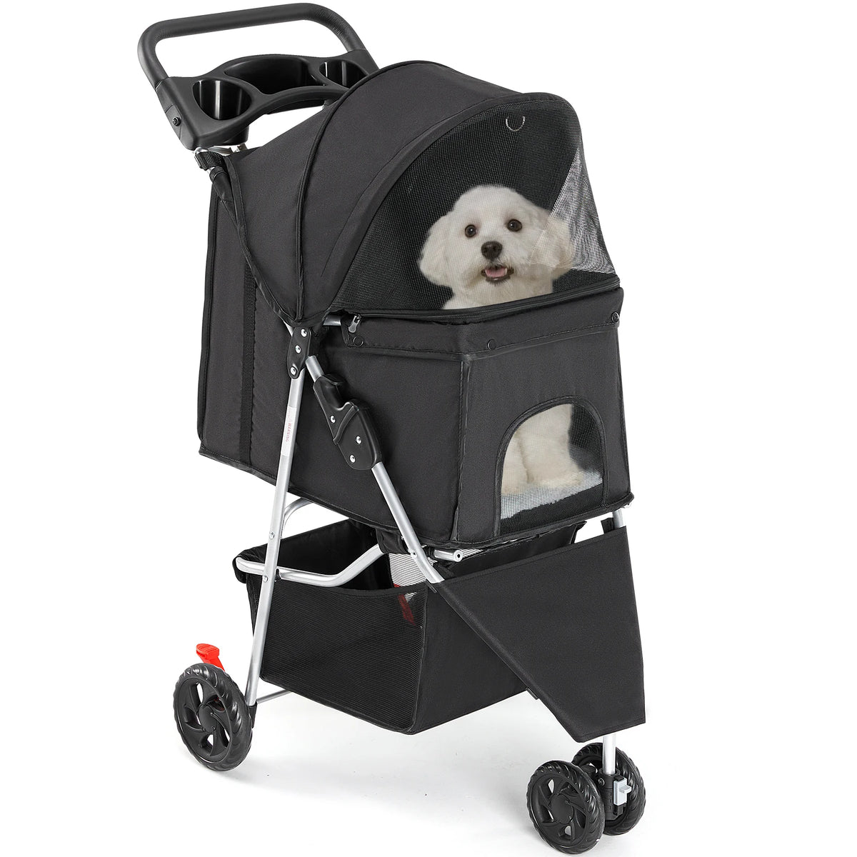 JHK Foldable Three Wheel Pet Stroller With Mesh Windows