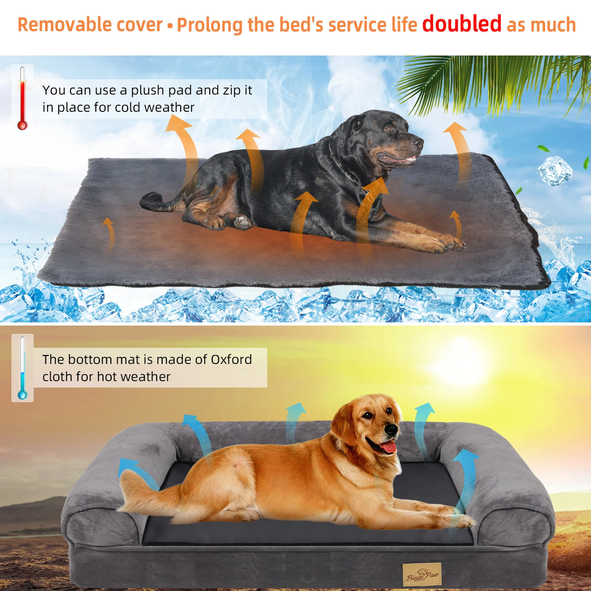 Bingopaw Orthopedic Waterproof Dog Bed With Supportive Sides