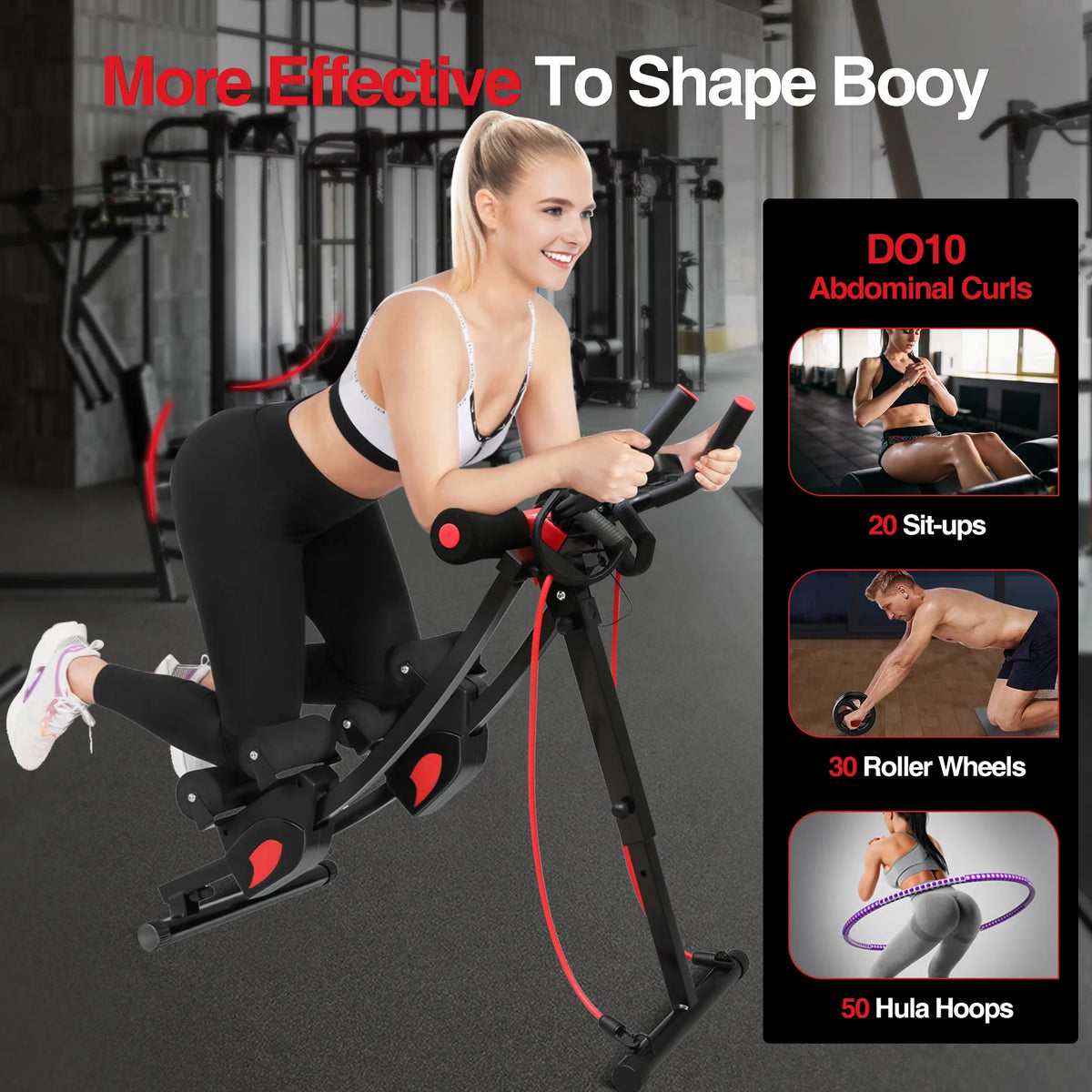 Foldable Adjustable Abdominal Trainer With Resistance Bands And LCD Display
