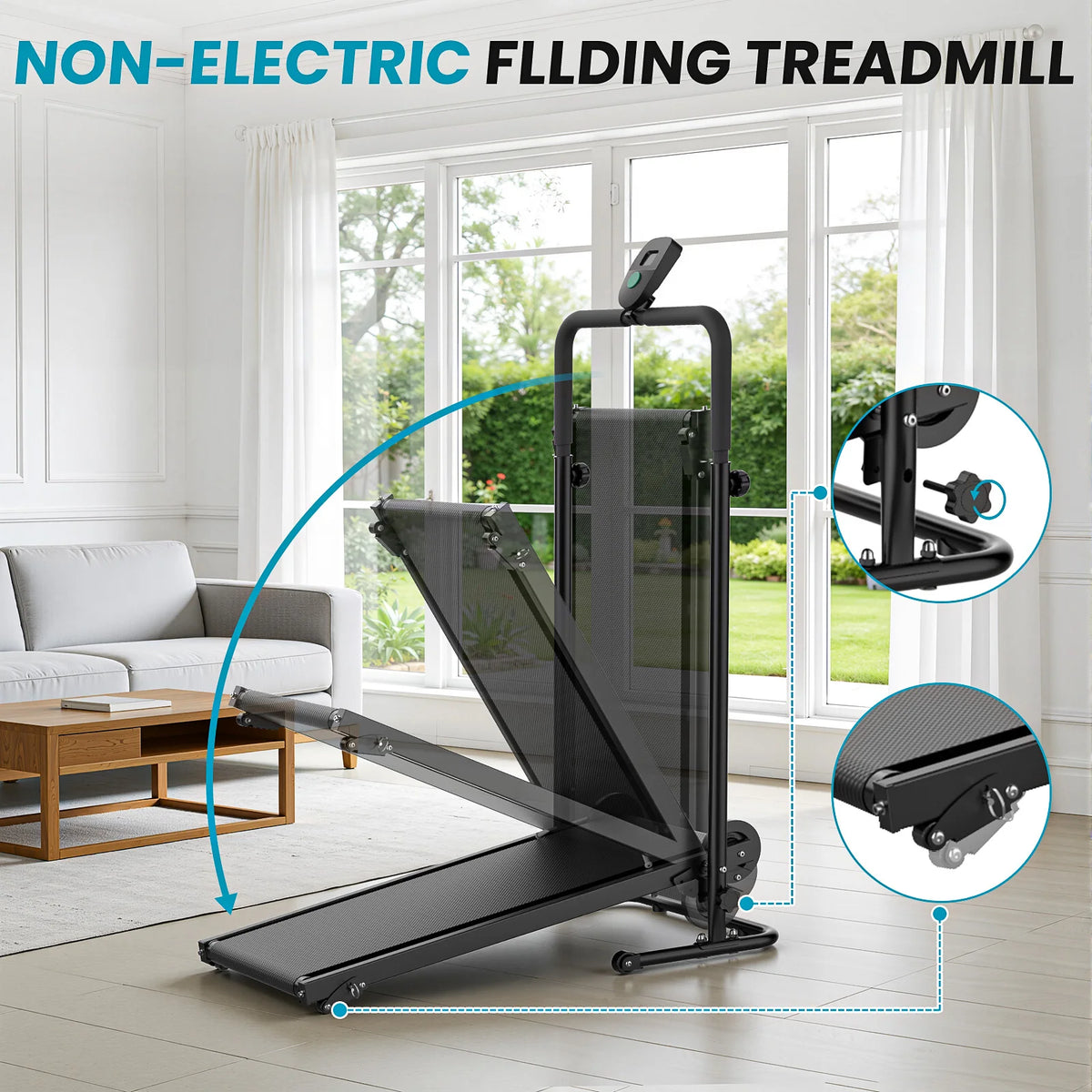 AKLUER Non Motorized Treadmill With Adjustable Incline And LCD Monitor