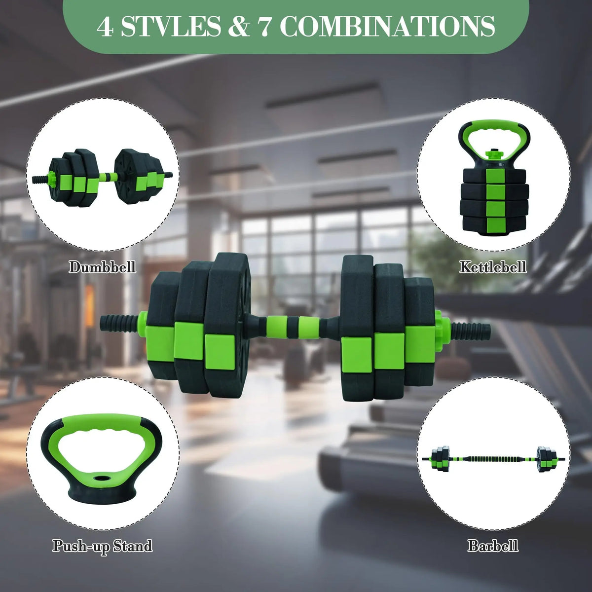 Adjustable Dumbbell Set With Barbell Kettlebell And Push Up Stand