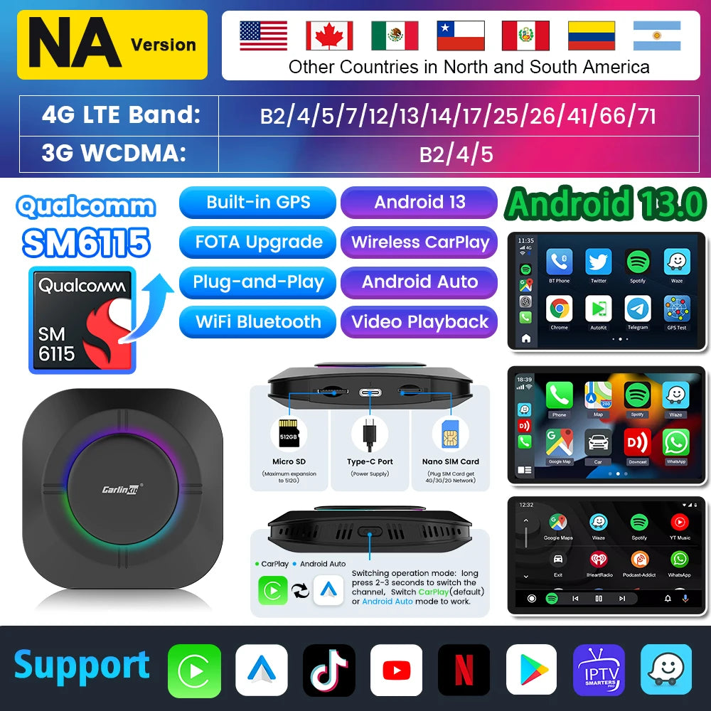 Carlinkit Ai Box Wireless CarPlay Adapter Qualcomm Processor