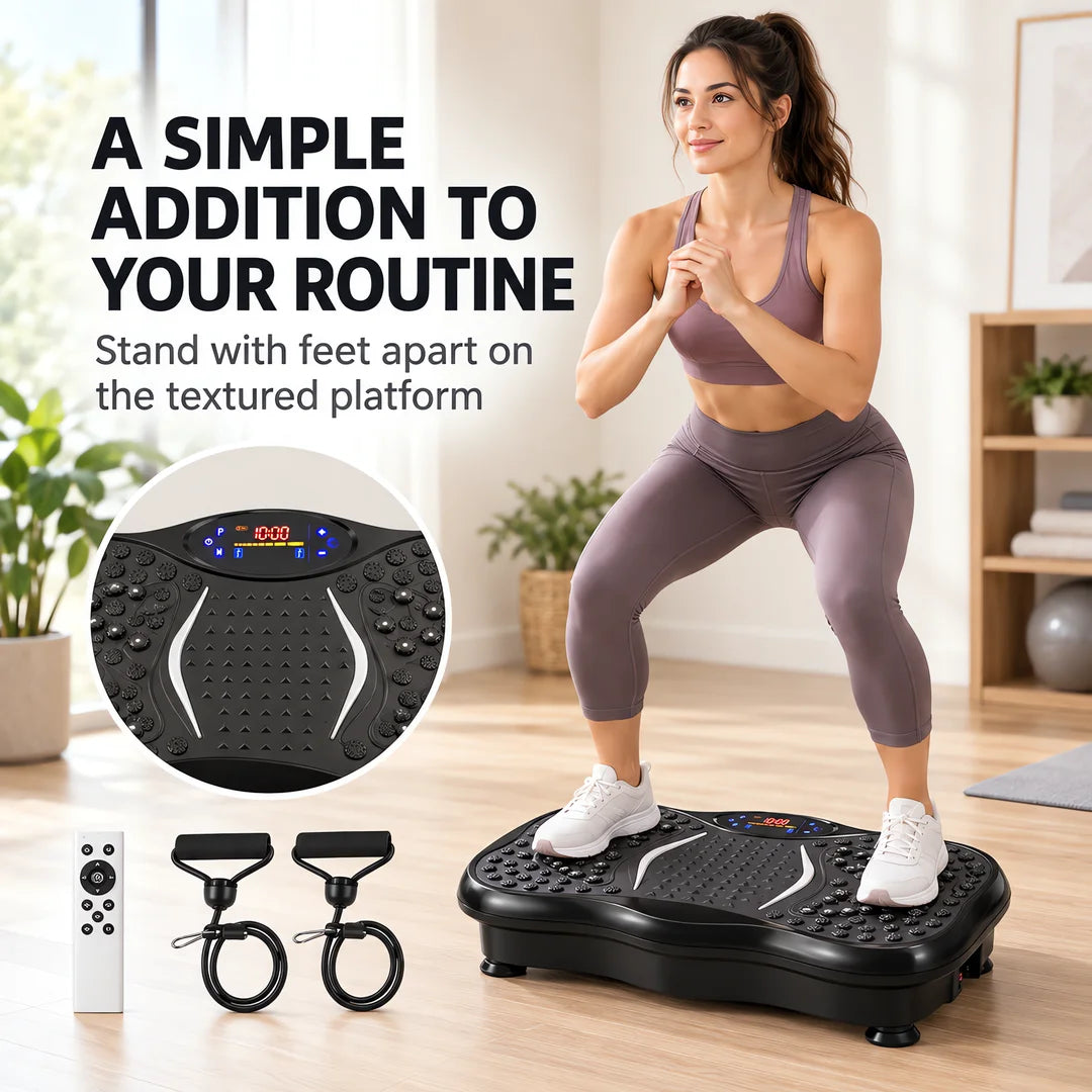 Compact Vibration Plate Exercise Machine With LCD And Resistance Bands