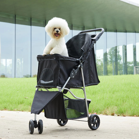 JHK Foldable Three Wheel Pet Stroller With Mesh Windows