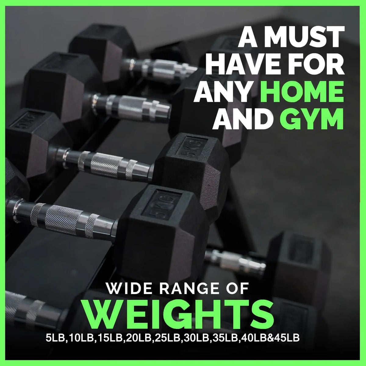 Home Gym Rubber Encased Hex Dumbbell Set With Storage Rack