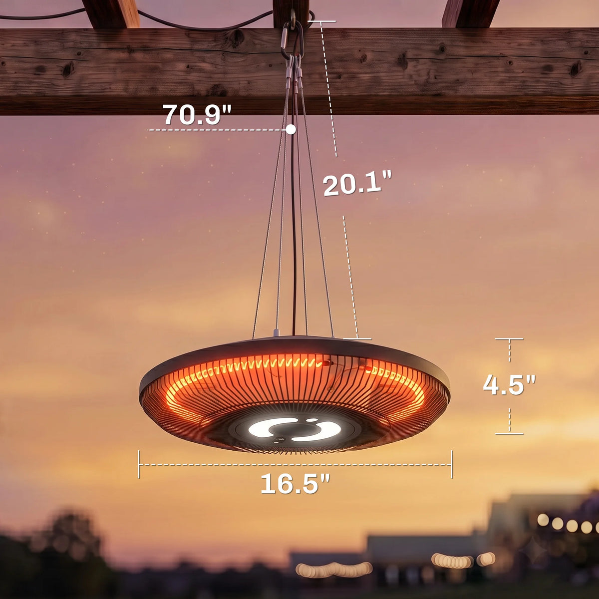 Outsunny Electric Hanging Patio Heater With Integrated LED Lighting