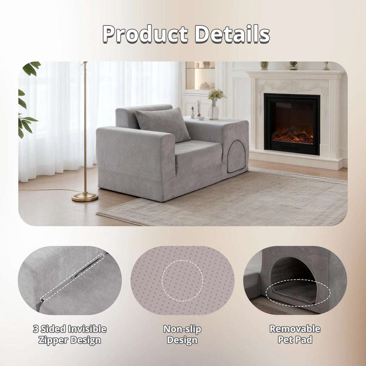 5-in-1 No Assembly Pet Friendly Sofa Bed with Ottoman