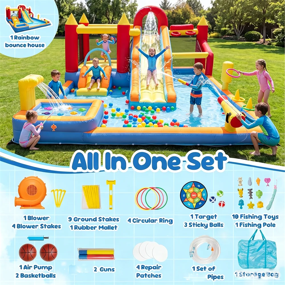 Heavy Duty Inflatable Kids Jump Slide Bouncer With Blower Included