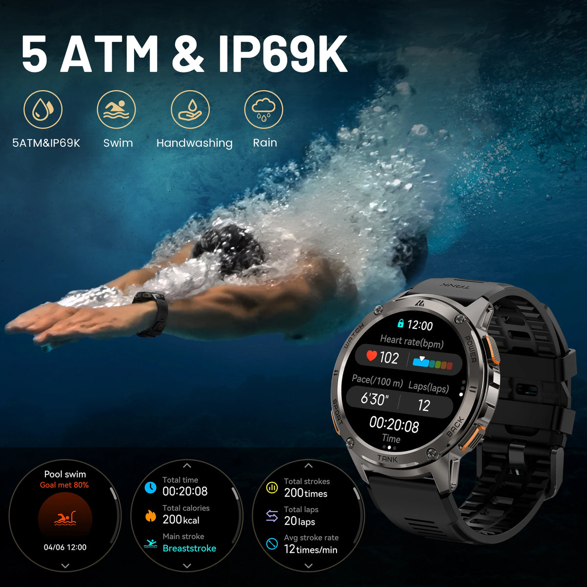KOSPET Tank T3 AMOLED Smartwatch Bluetooth Calling Fitness Tracking