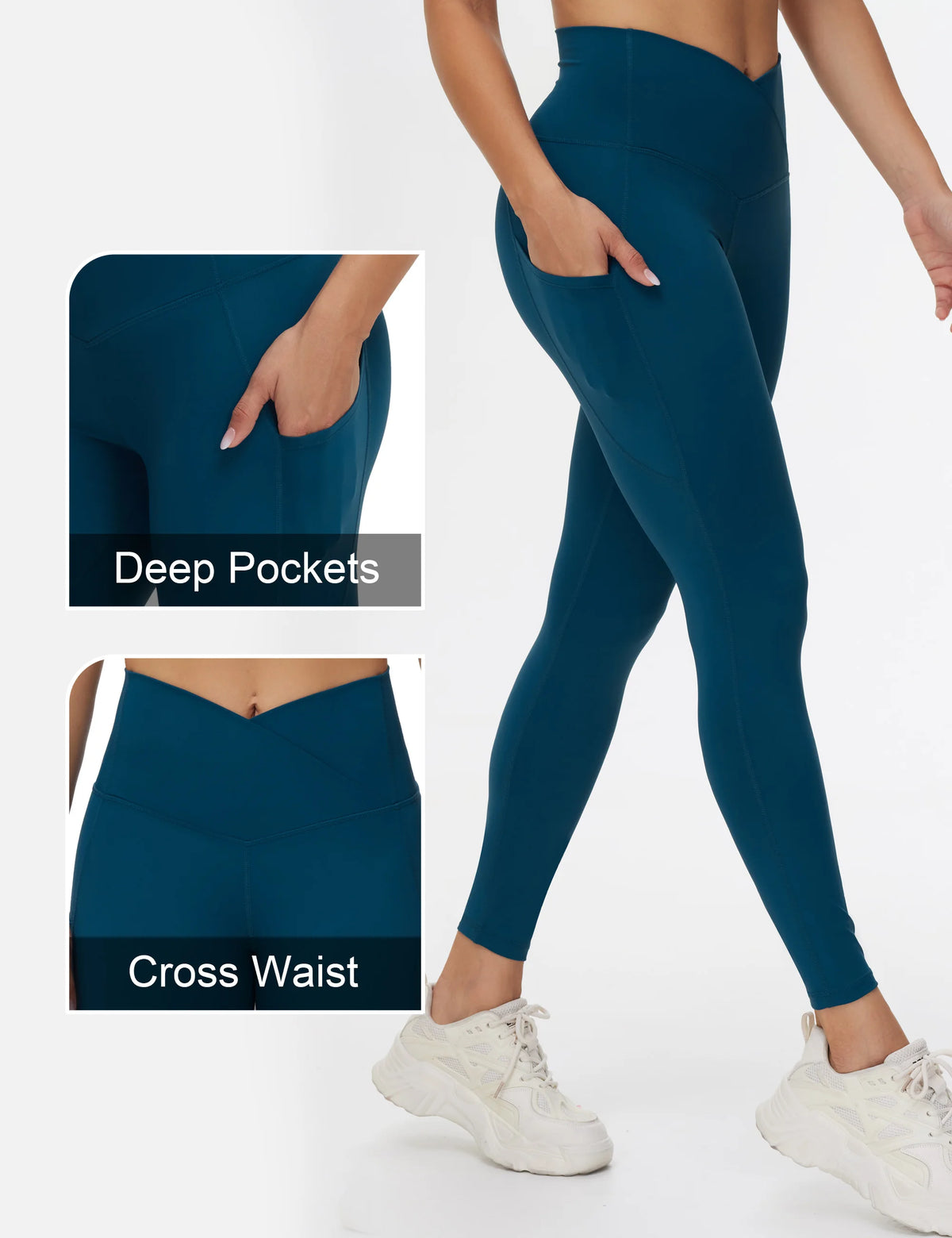 THE GYM PEOPLE Womens Cross Waist Tummy Control Yoga Leggings
