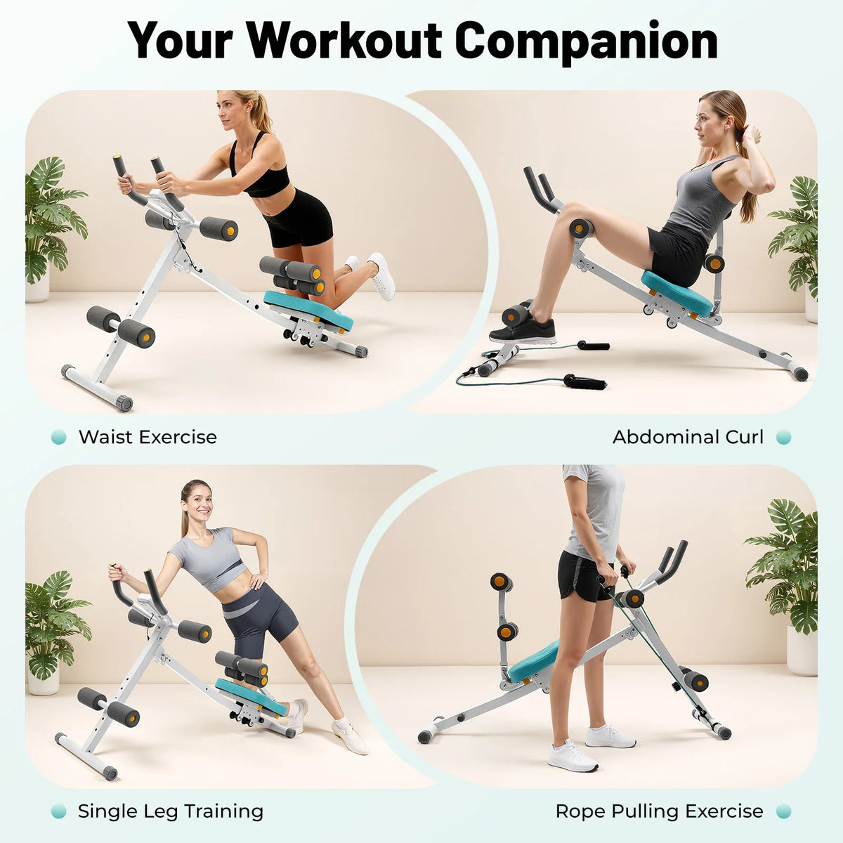 Adjustable Ab Bench With Resistance Bands And Lcd Display