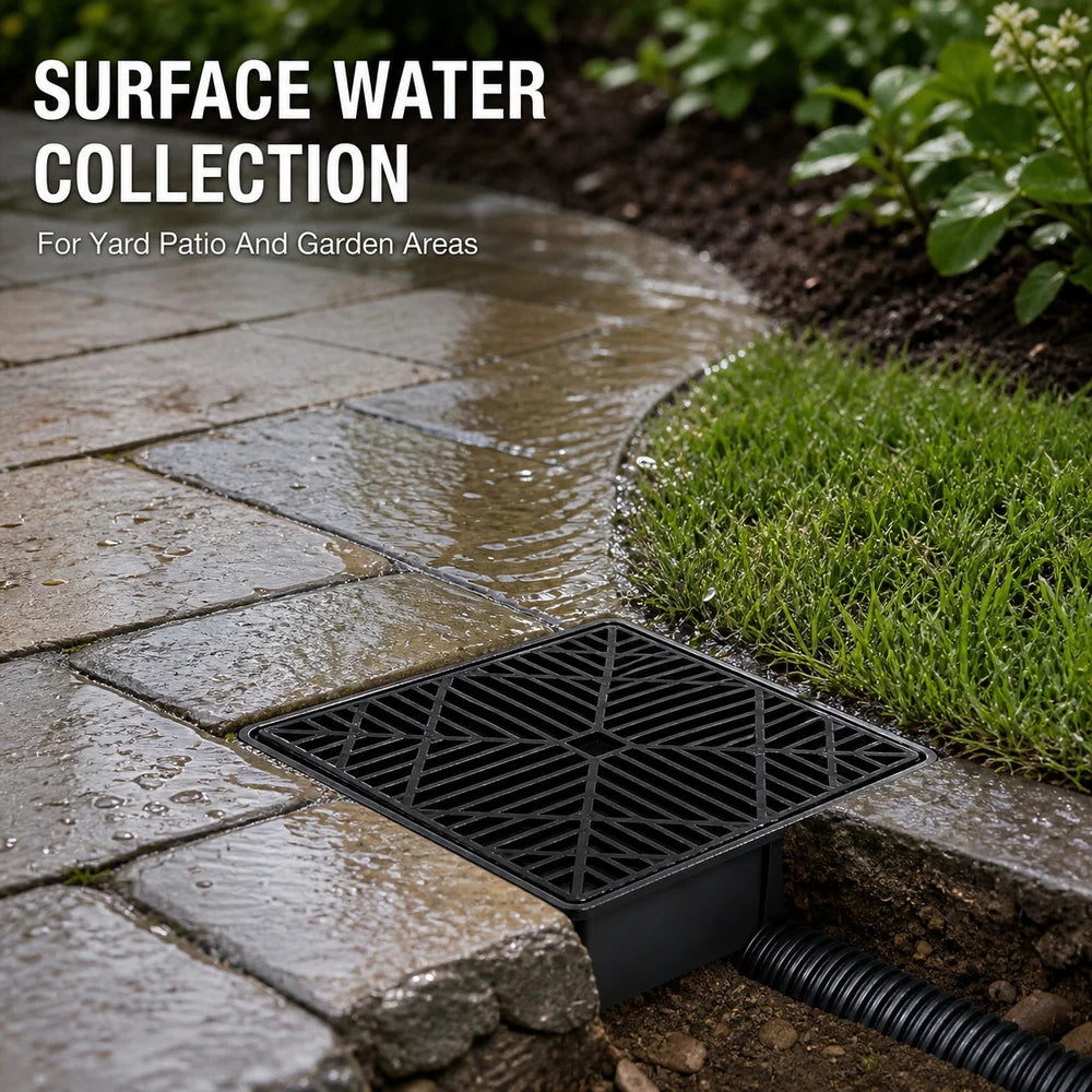 Outdoor Drain Catch Basin Kit With Grate And Flexible Pipe
