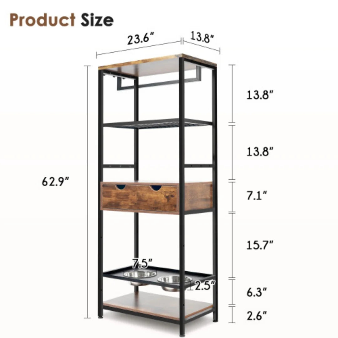 Adjustable Elevated Dog Feeding Station With Storage And Bowls